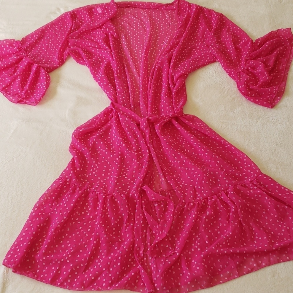 New arrivals! Ruffle Sleeves Pink Cover Up - Picture 4 of 8